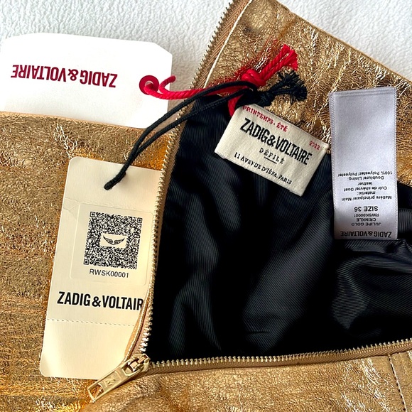 ZADIG & VOLTAIRE JULIPE FAUX WRAP GOLD CRINKLE LEATHER SKIRT SIZE 36/SMALL NWT - Picture 2 of 9